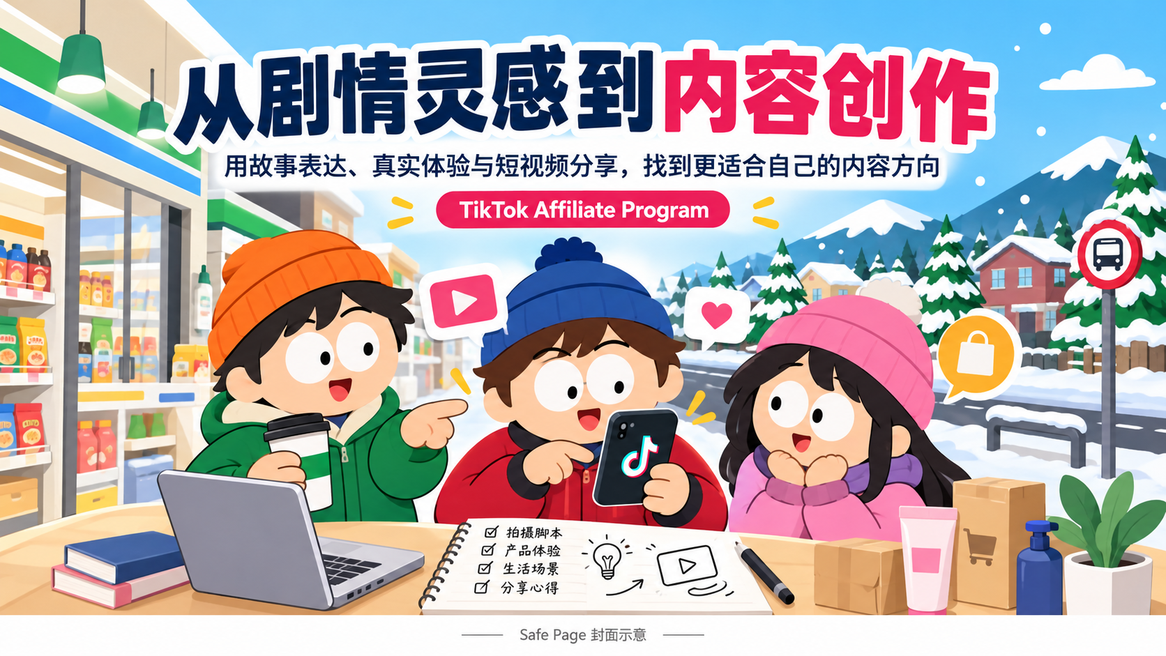 从剧情灵感到内容创作，TikTok Affiliate Program 主题插画